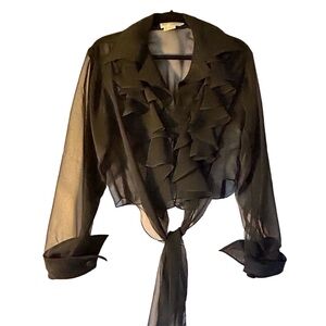 Morton Myles sexy black top,size small .Waist tie with shear see through sleeves
